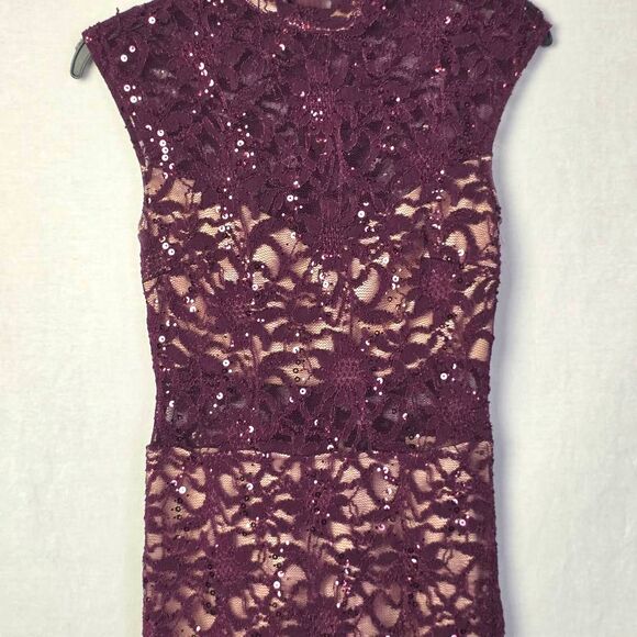 B. Darlin Burgundy Lace Sequin Sheath Dress 3/4 - Picture 3 of 7